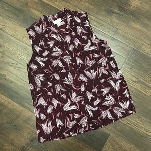 LOFT Sleeveless Burgundy Floral V-neck  Blouse